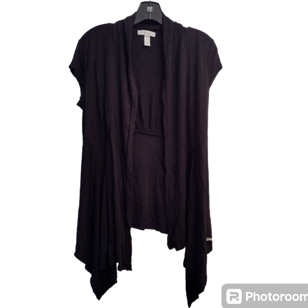 Women'Ambiance Apparel Black Open Front Waterfall Cardigan Size Large